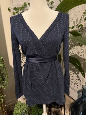 Hollister Navy Dot Wrap-Style Long Sleeve Dress